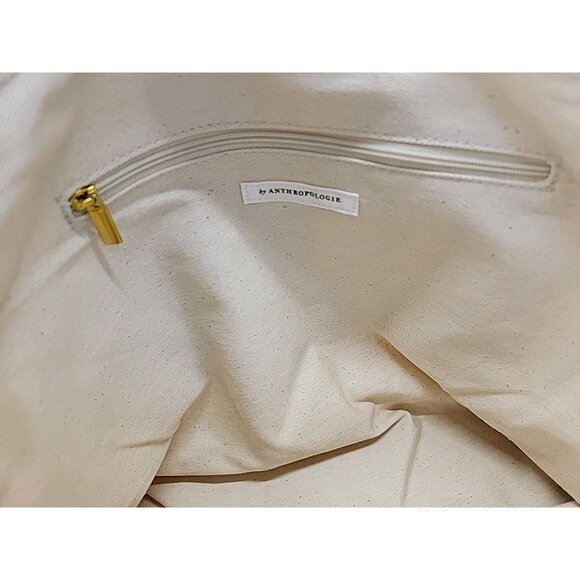 ANTHROPOLOGIE Tote Zip Purse Cream Sherpa Bag Tan Adjustable Straps & Pocket NWT - Picture 7 of 15